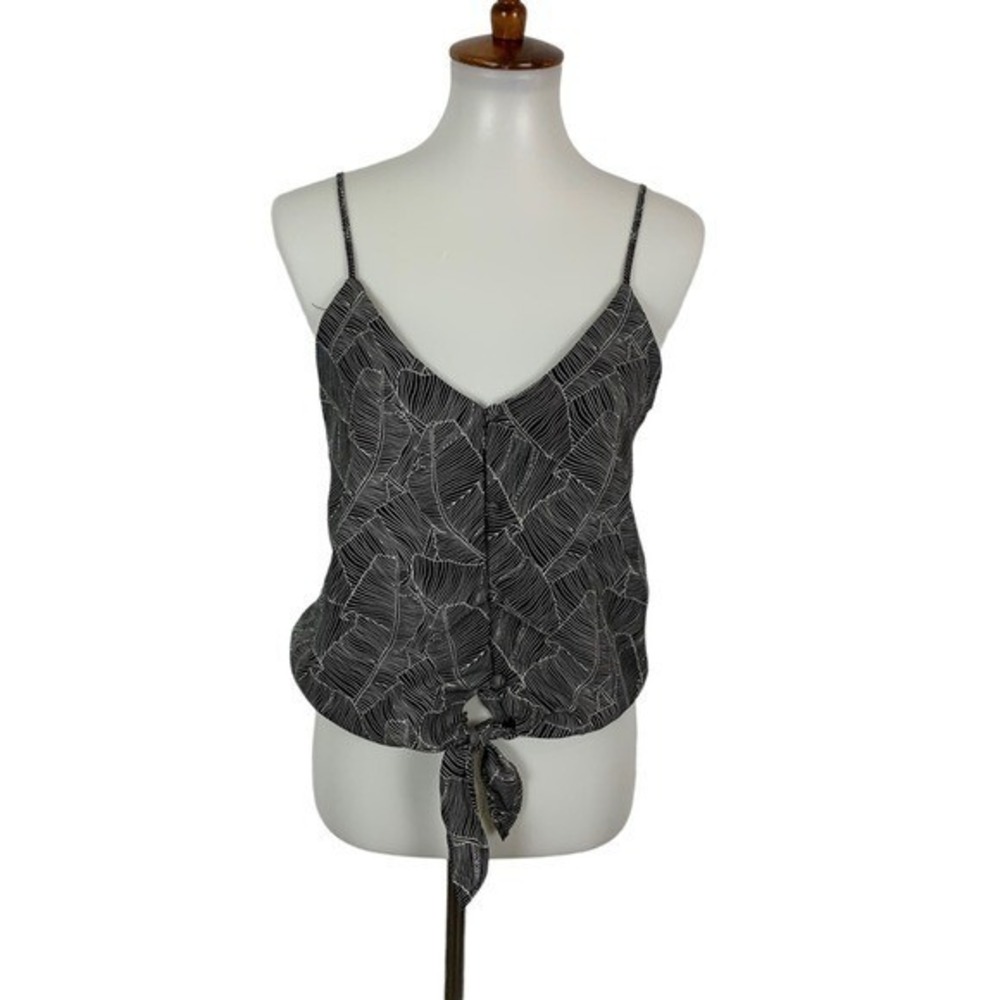 Sienna Sky Black White Leaf Print Tie Front Tank Top XS Boho Trendy Summer Chic